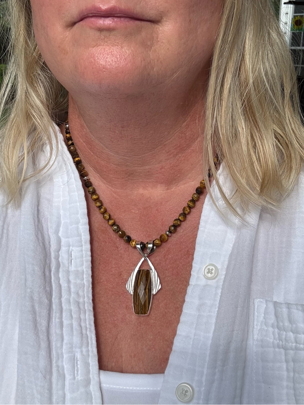 Jay King Faceted Tigers Eye Bead Necklace with Sterling Silver Pendant - Picture 6 of 13